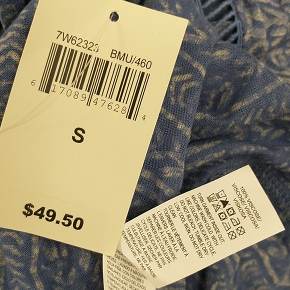 Boho Top Lucky Brand Blue Tan Block Print Look NWT - Picture 6 of 10